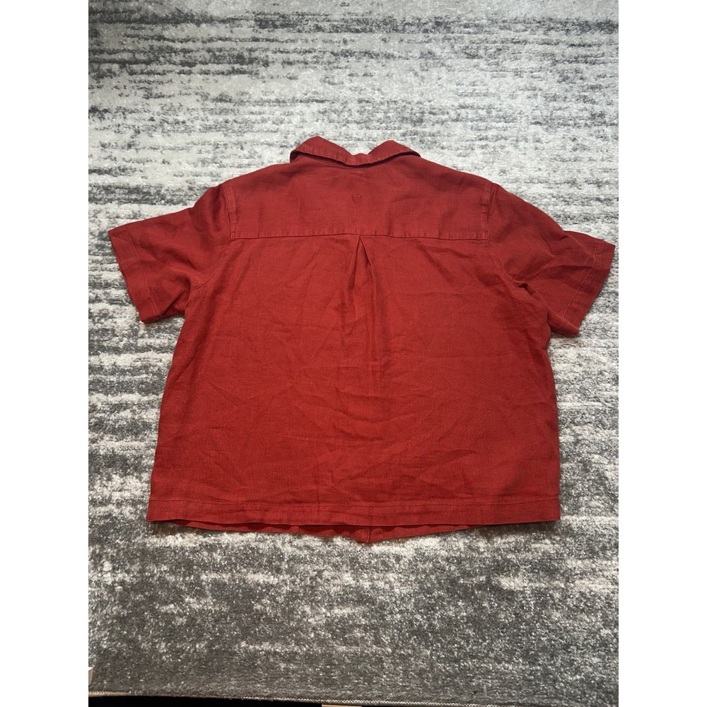 KUHL Button‎ Down Shirt Women Large Red Short Sleeve Hemp Cotton Boxy Top - Picture 6 of 10